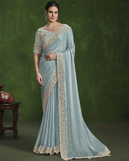Sea Green Sequins Embroidered Designer Saree