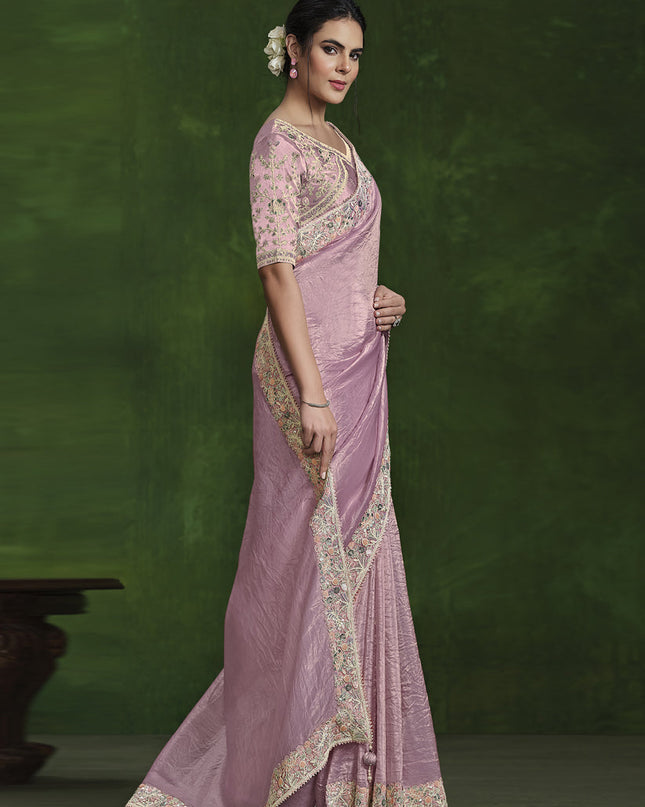 Dusty Pink Sequins Embroidered Designer Saree