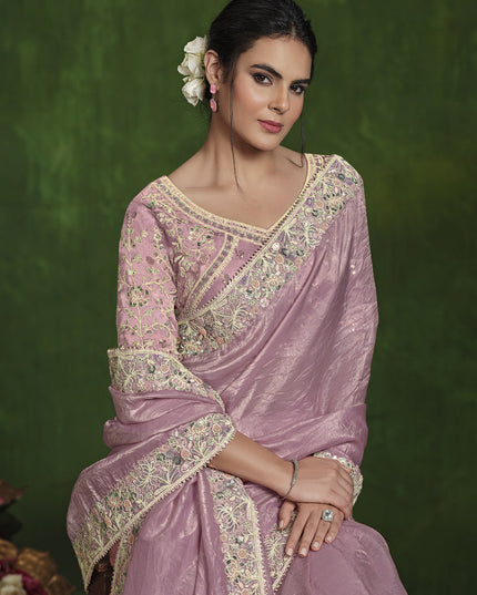 Dusty Pink Sequins Embroidered Designer Saree