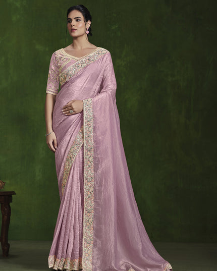 Dusty Pink Sequins Embroidered Designer Saree