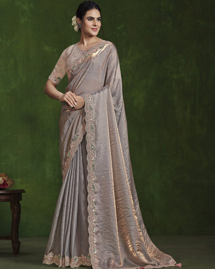 Dusty Peach Sequins Embroidered Designer Saree