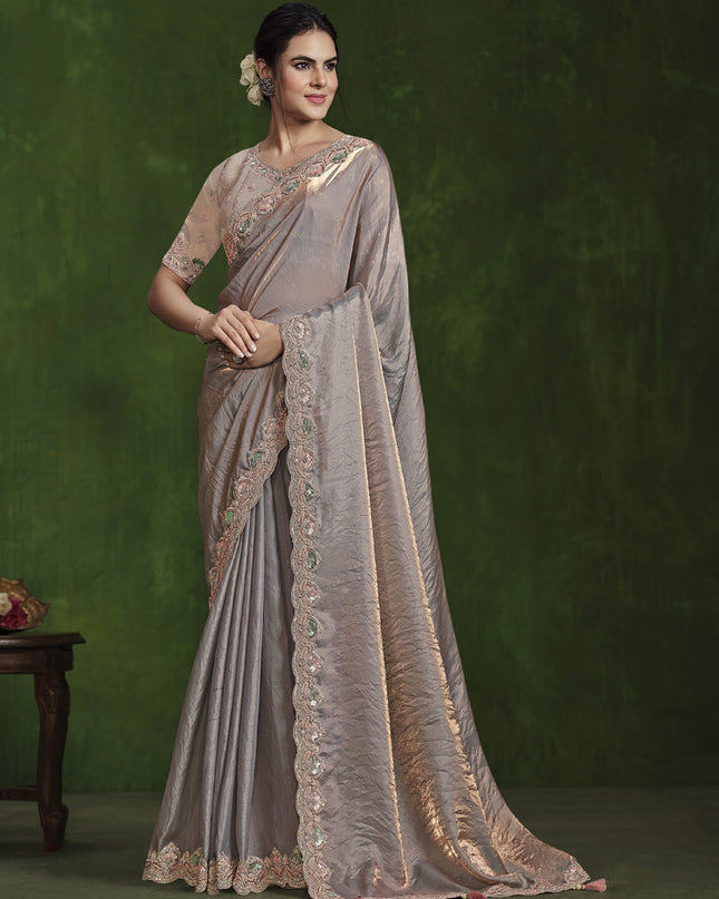 Dusty Peach Sequins Embroidered Designer Saree