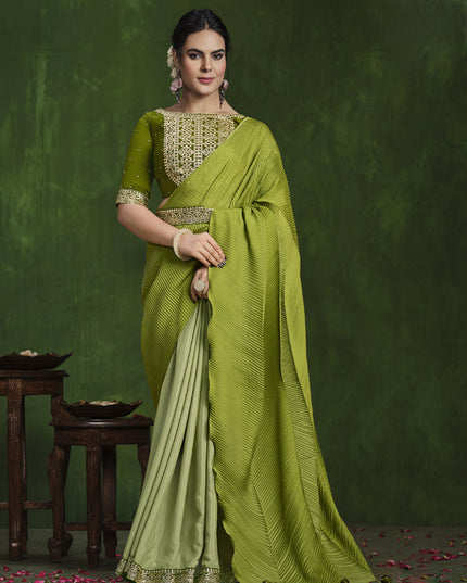 Parrot Green Sequins Embroidered Designer Saree