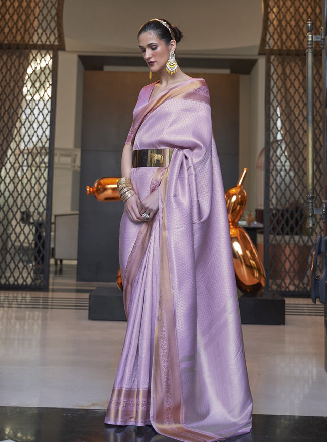 Lavender Soft Silk Handloom Weaving Saree