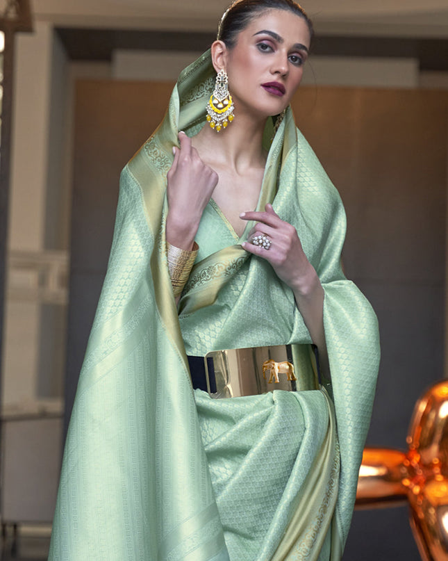 Mint Green Soft Silk Handloom Weaving Saree