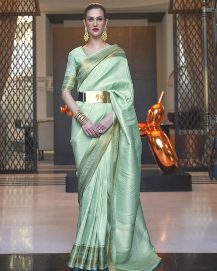 Mint Green Soft Silk Handloom Weaving Saree
