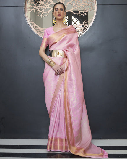 Rose Pink Soft Silk Handloom Weaving Saree