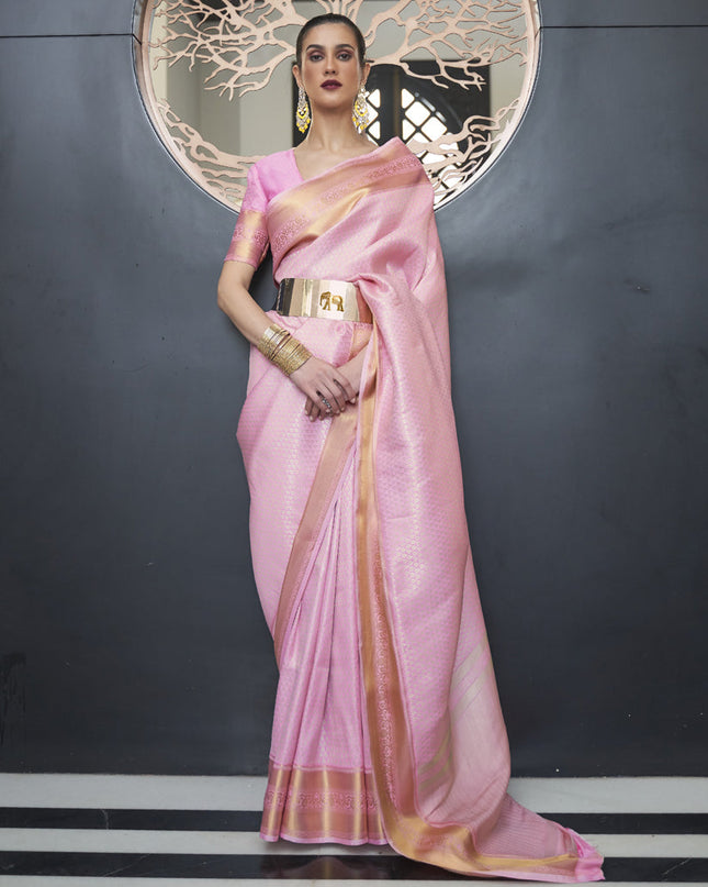 Rose Pink Soft Silk Handloom Weaving Saree