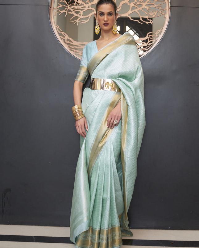 Ice Blue Soft Silk Handloom Weaving Saree