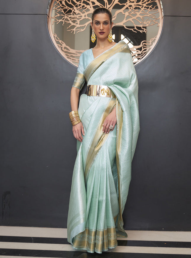 Ice Blue Soft Silk Handloom Weaving Saree