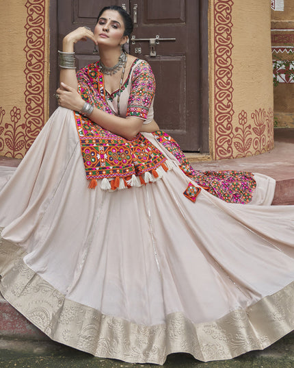 Beige Viscose Rayon Navratri Special Chaniya Choli