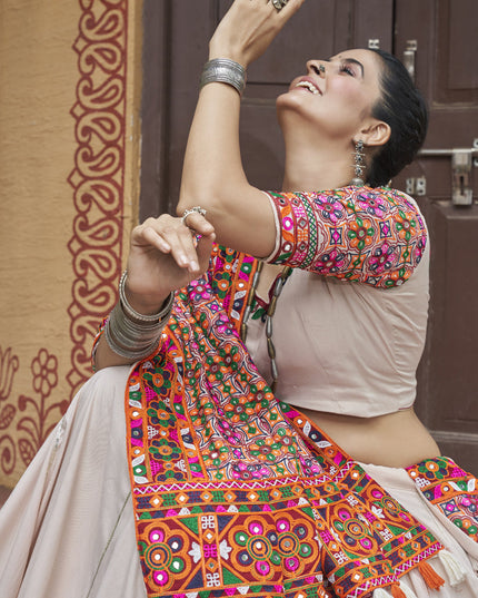 Beige Viscose Rayon Navratri Special Chaniya Choli