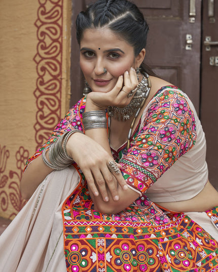Beige Viscose Rayon Navratri Special Chaniya Choli