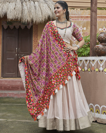 Beige Viscose Rayon Navratri Special Chaniya Choli