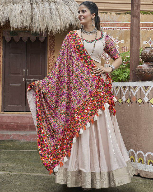 Beige Viscose Rayon Navratri Special Chaniya Choli