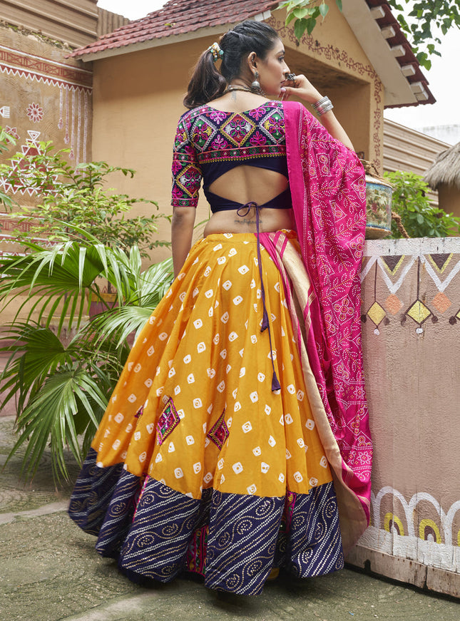 Mustard Yellow Muslin Cotton Navratri Special Chaniya Choli