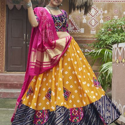 Mustard Yellow Muslin Cotton Navratri Special Chaniya Choli