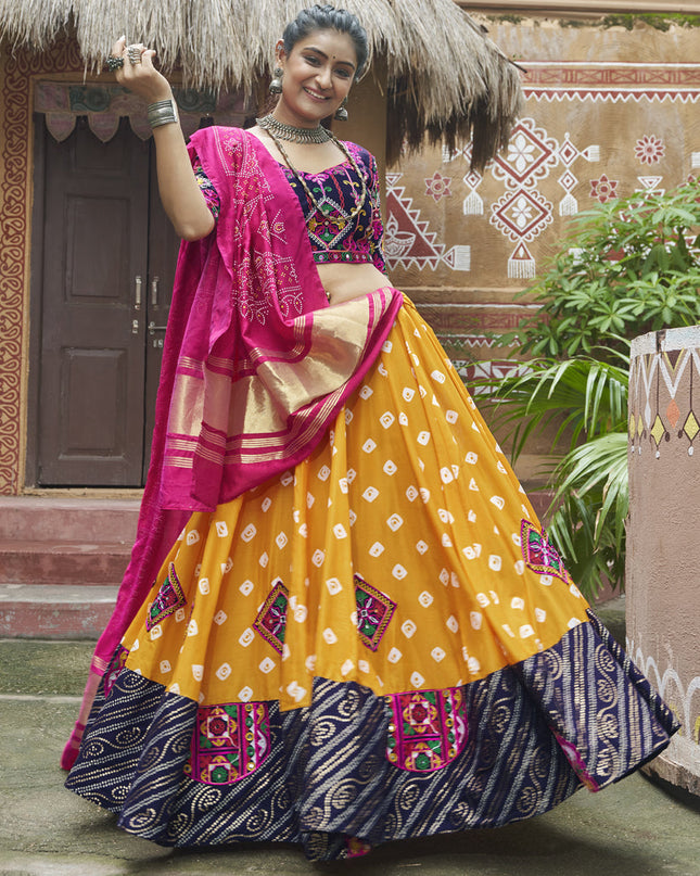 Mustard Yellow Muslin Cotton Navratri Special Chaniya Choli