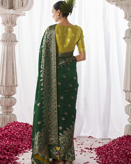 Forest Green Kora Silk Meenakari Pallu Saree