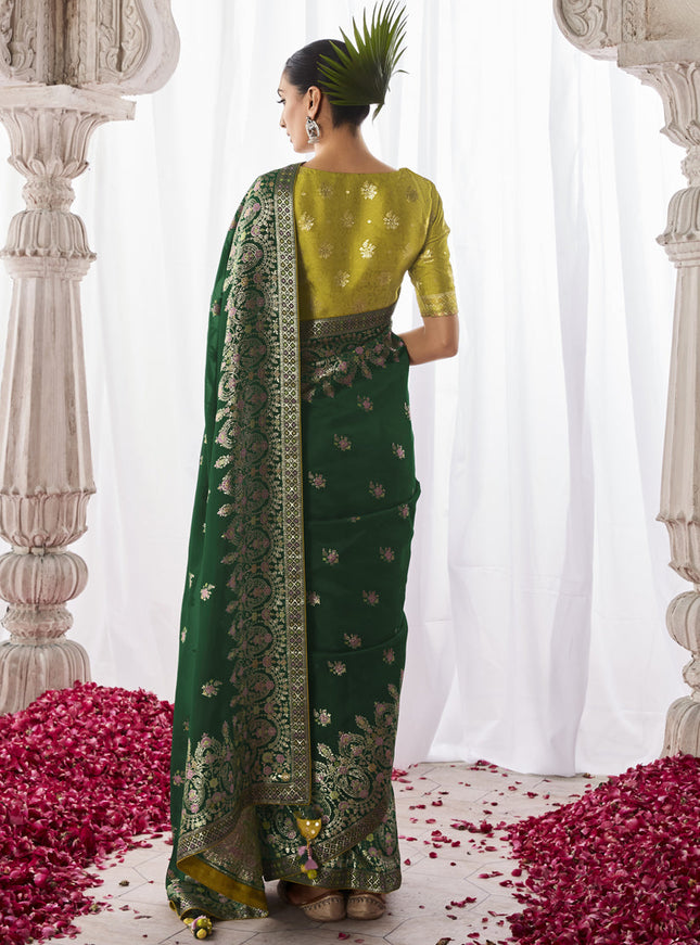 Forest Green Kora Silk Meenakari Pallu Saree