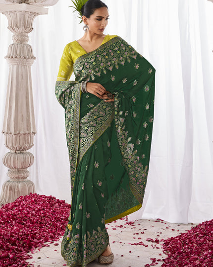 Forest Green Kora Silk Meenakari Pallu Saree