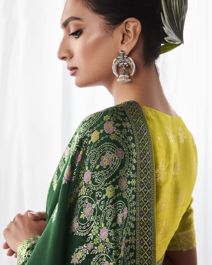 Forest Green Kora Silk Meenakari Pallu Saree