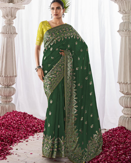 Forest Green Kora Silk Meenakari Pallu Saree
