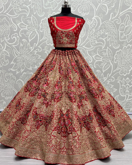 Red Silk Embroidered Bridal Lehenga Choli