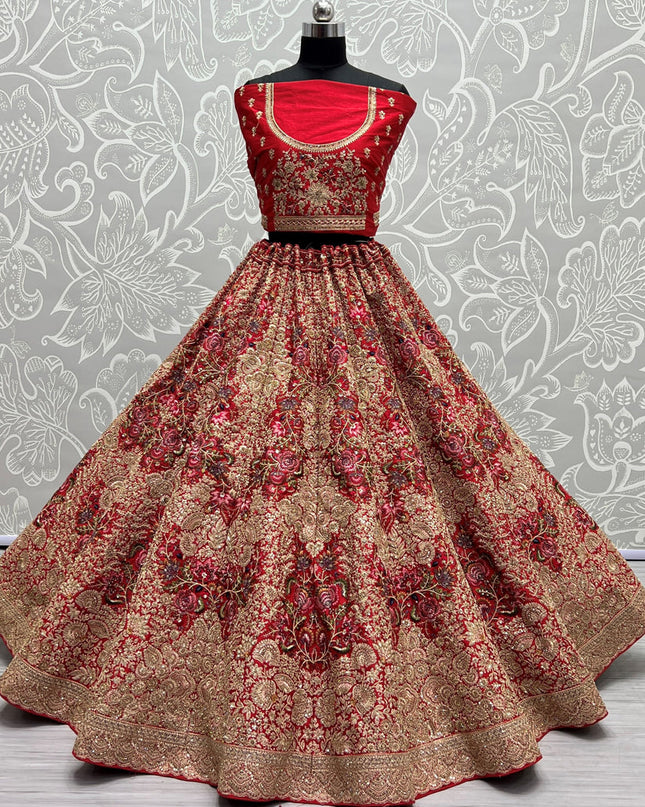 Red Silk Embroidered Bridal Lehenga Choli