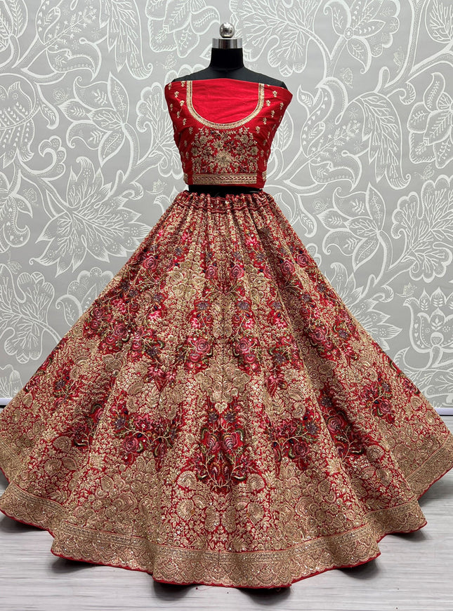 Red Silk Embroidered Bridal Lehenga Choli