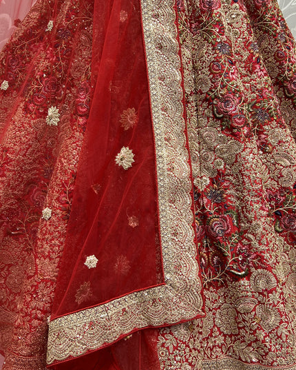 Red Silk Embroidered Bridal Lehenga Choli