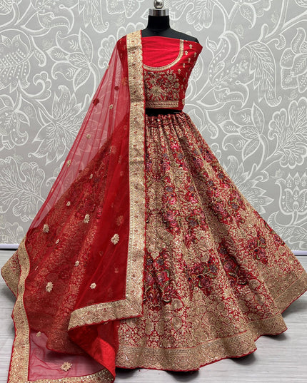Red Silk Embroidered Bridal Lehenga Choli