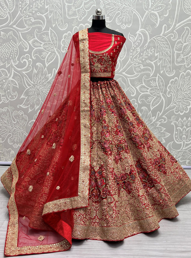 Red Silk Embroidered Bridal Lehenga Choli