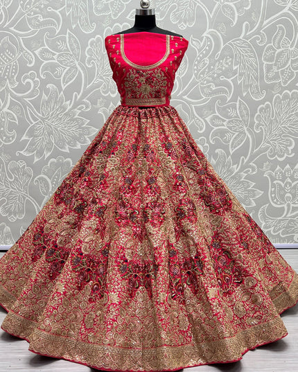 Raspberry Pink Silk Embroidered Bridal Lehenga Choli