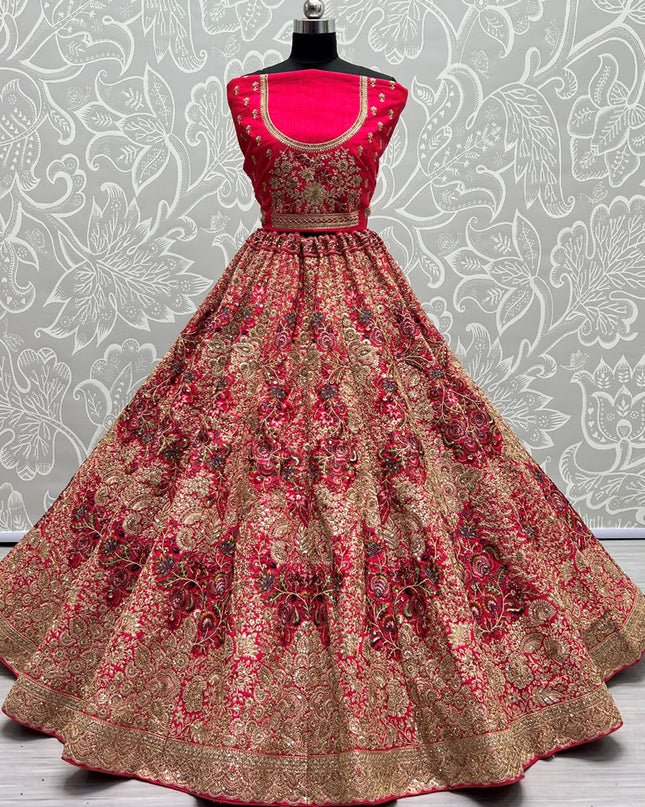 Raspberry Pink Silk Embroidered Bridal Lehenga Choli