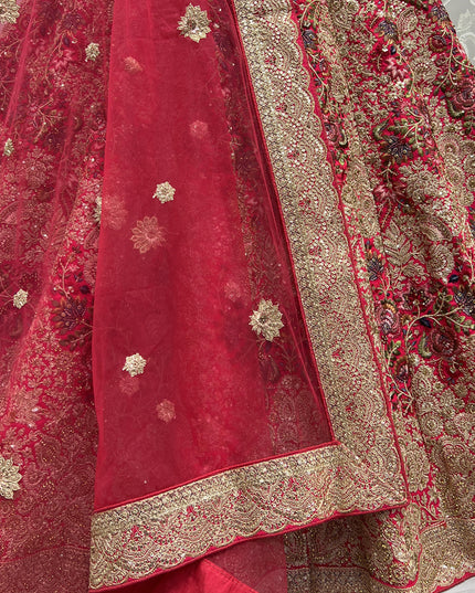 Raspberry Pink Silk Embroidered Bridal Lehenga Choli