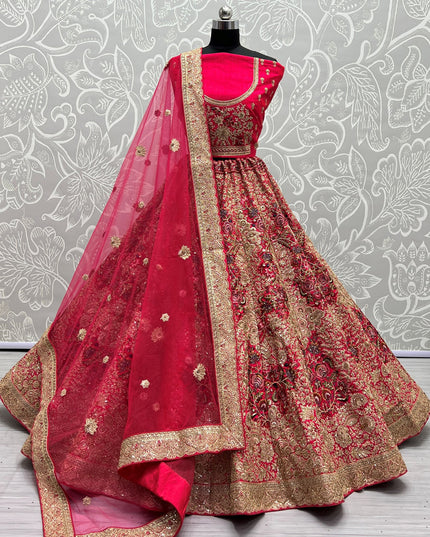 Raspberry Pink Silk Embroidered Bridal Lehenga Choli