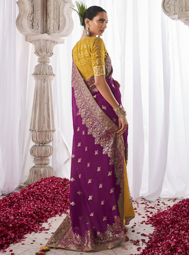 Magenta Kora Silk Meenakari Pallu Saree