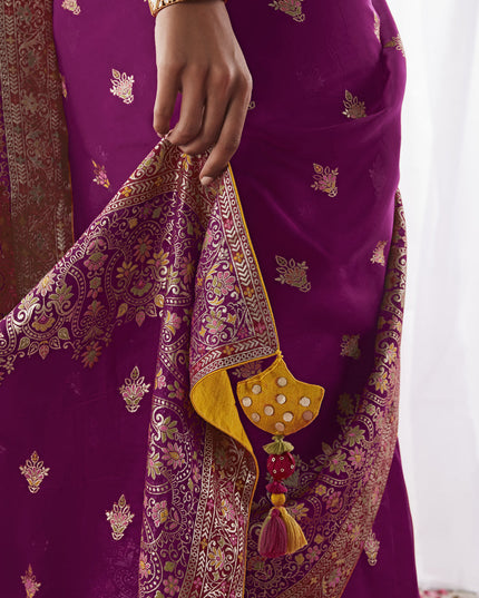 Magenta Kora Silk Meenakari Pallu Saree