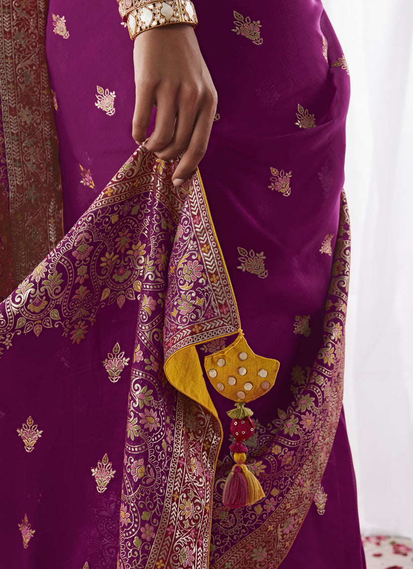 Magenta Kora Silk Meenakari Pallu Saree