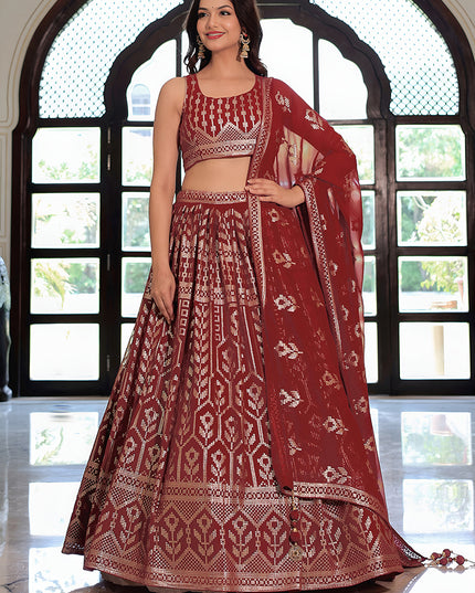 Sophisticated Maroon Embroidered & Heavy Sequins Lehenga Choli Set