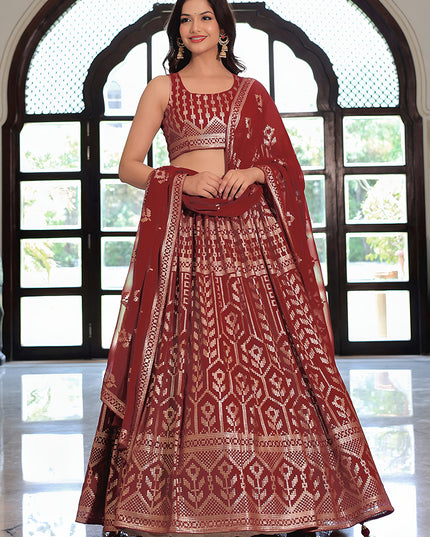 Sophisticated Maroon Embroidered & Heavy Sequins Lehenga Choli Set