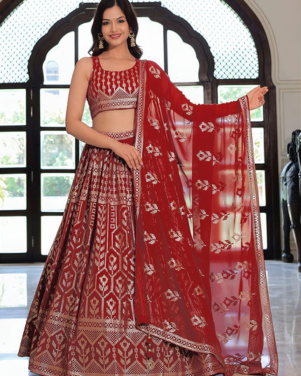 Sophisticated Maroon Embroidered & Heavy Sequins Lehenga Choli Set