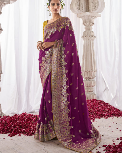 Magenta Kora Silk Meenakari Pallu Saree