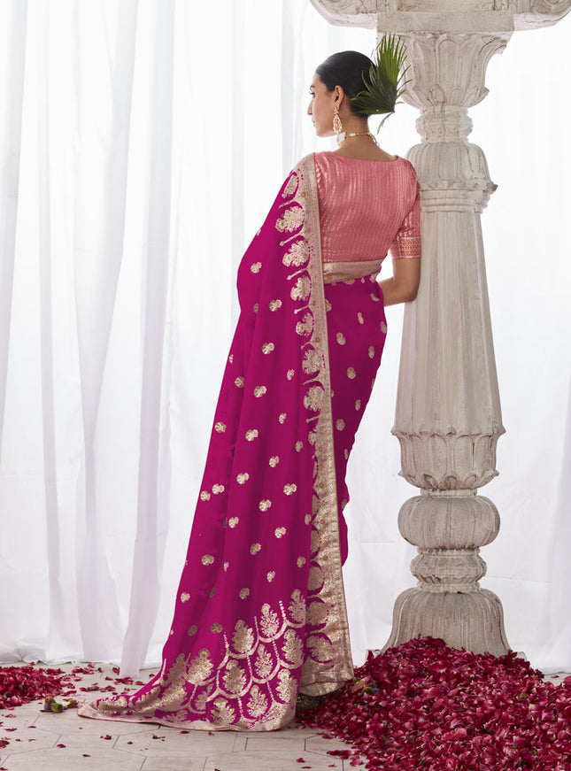 Rani Pink Kora Silk Meenakari Pallu Saree
