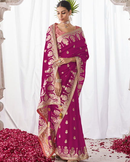 Rani Pink Kora Silk Meenakari Pallu Saree