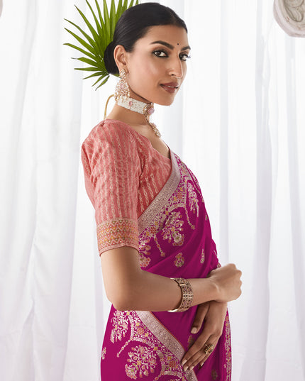 Rani Pink Kora Silk Meenakari Pallu Saree