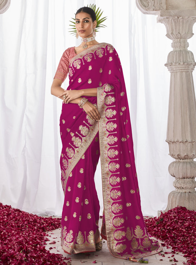 Rani Pink Kora Silk Meenakari Pallu Saree