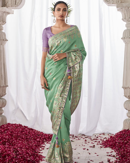 Mint Blue Kora Silk Meenakari Pallu Saree