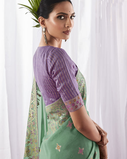 Mint Blue Kora Silk Meenakari Pallu Saree